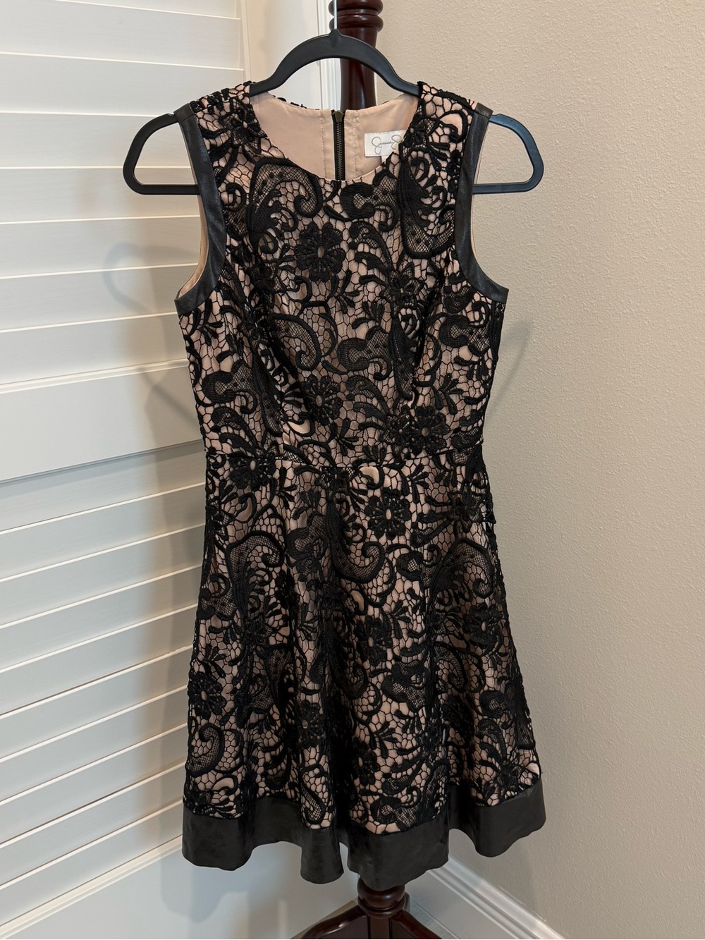 Jessica Simpson Black Lace over Nude Dress